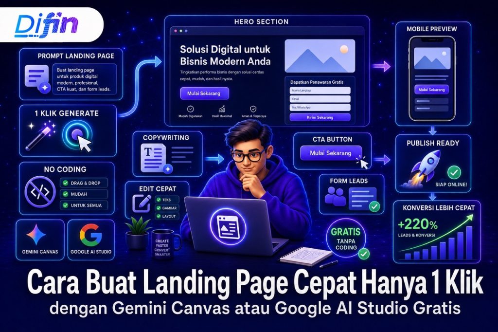 Cara Buat Landing Page Cepat Hanya 1 Klik dengan Gemini Canvas atau Google AI Studio Gratis
