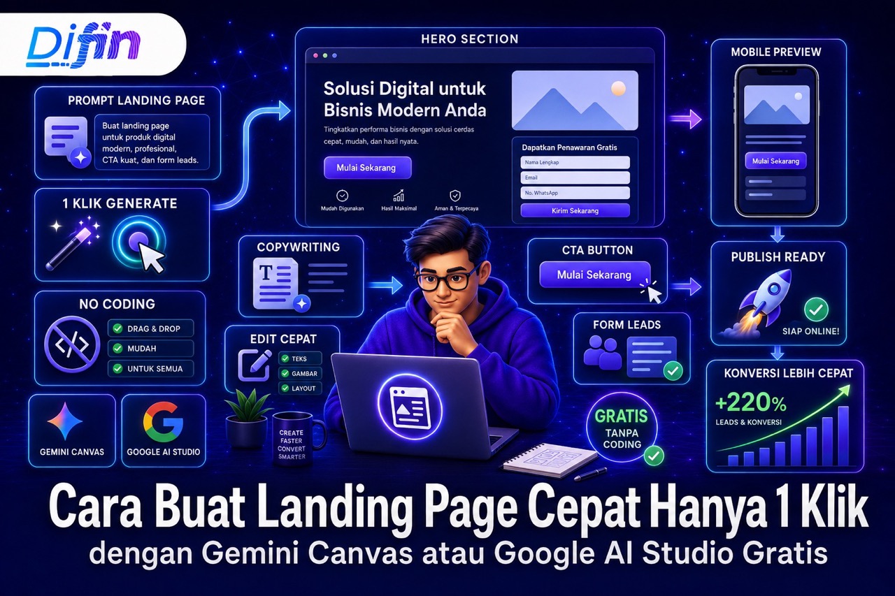 Cara Buat Landing Page Cepat Hanya 1 Klik dengan Gemini Canvas atau Google AI Studio Gratis
